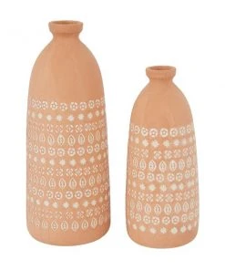 Grayson Lane Set of 2 15-in x 5-in Rustic Vases - Pink Stoneware