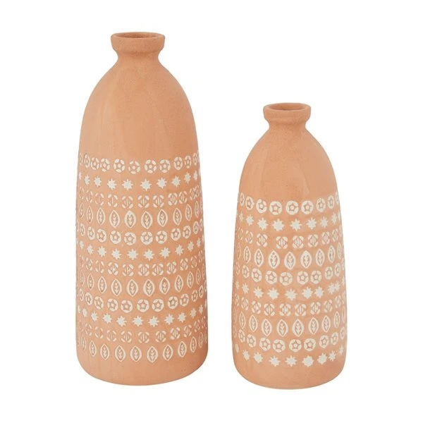 Grayson Lane Set of 2 15-in x 5-in Rustic Vases - Pink Stoneware 1 Grayson Lane Set of 2 15-in x 5-in Rustic Vases - Pink Stoneware