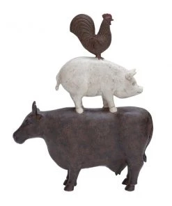 Grayson Lane Farmhouse Animals Sculpture - Brown Poly Stone - 14-in X 11-in
