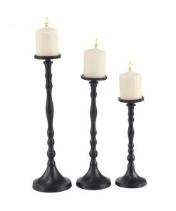 Grayson Lane 3-Candle Pillar Holder - 12-in, 15-in, 18-in - Black Metal