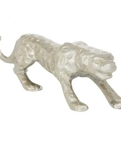 Grayson Lane Leopard Contemporary Sculpture - Silver Aluminum - 5-in X 21-in