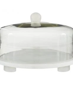 Grayson Lane 8-in x 12-in x 12-in Cake Stand - White Marble