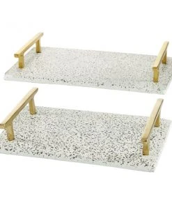 Grayson Lane Set of 2 16-in , 13-in Contemporary Tray - White - Ceramic