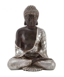 Grayson Lane Bohemian - Silver Poly Stone Buddha Sculpture - 11-in X 9-in