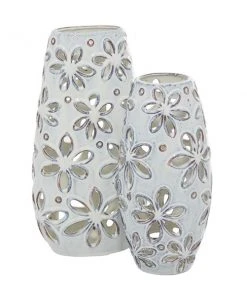 Grayson Lane Set of 2 14-in , 11-in Farmhouse Vase - White - Ceramic