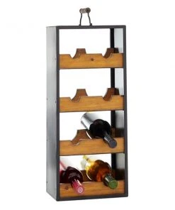Grayson Lane 8-Bottle Black Wood Industrial Wine Holder Rack