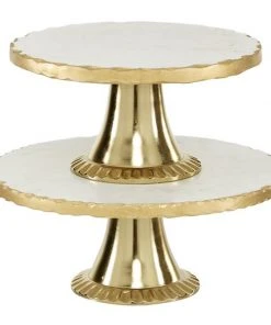 Grayson Lane Set of 2 12-in, 10-in Gold Natural Cake Stand - Stoneware -GRAYSON LANE shop 330858582 AlternateImage4 l