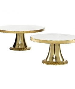Grayson Lane Set of 2 12-in, 10-in Gold Natural Cake Stand - Stoneware