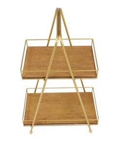 Grayson Lane Natural 2 Tier Tray Stand - Brown Wood and Iron- 22-in X 14-in -GRAYSON LANE shop 330858590 AlternateImage4 l