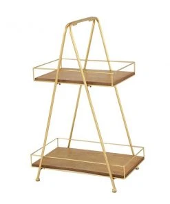 Grayson Lane Natural 2 Tier Tray Stand - Brown Wood and Iron- 22-in X 14-in