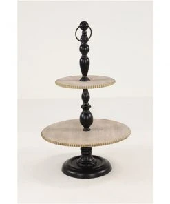 Grayson Lane Rustic 2 Tier Tray Stand - Black Wood and Iron- 26-in X 16-in