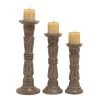 Grayson Lane 3-Candle Pillar Holder - 18-in, 15-in, 12-in - Light Brown Mango Wood