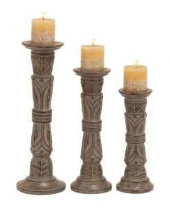 Grayson Lane 3-Candle Pillar Holder - 18-in, 15-in, 12-in - Light Brown Mango Wood