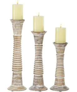 Grayson Lane 3-Candle Wood Pillar Holder - 12-in 15-in, 18-in