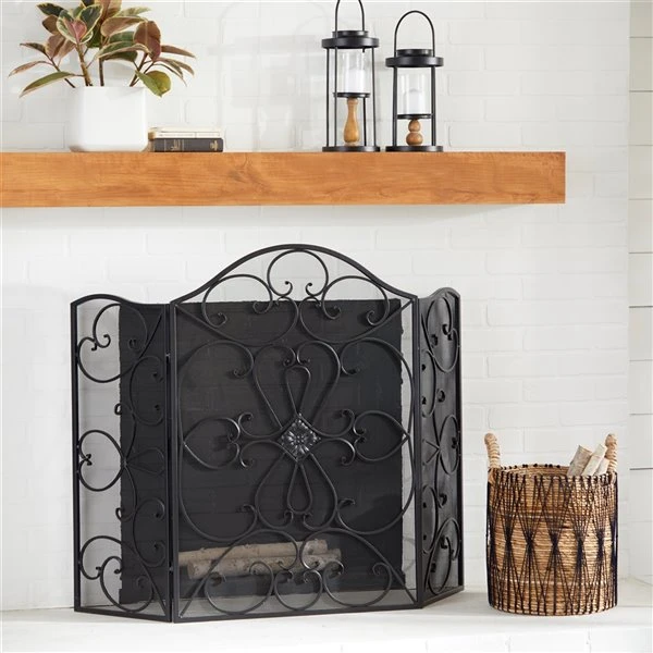 Grayson Lane Traditional Fireplace Screen - Black Metal - 36-in x 49-in 2 Grayson Lane Traditional Fireplace Screen - Black Metal - 36-in x 49-in - Image 2
