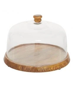 Grayson Lane 9-in x 13-in Natural Cake Stand with Cloche - Brown Wood and Glass -GRAYSON LANE shop 330858630 AlternateImage4 l
