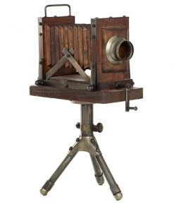 Grayson Lane Vintage Camera Sculpture - Brown Wood - 17-in X 11-in