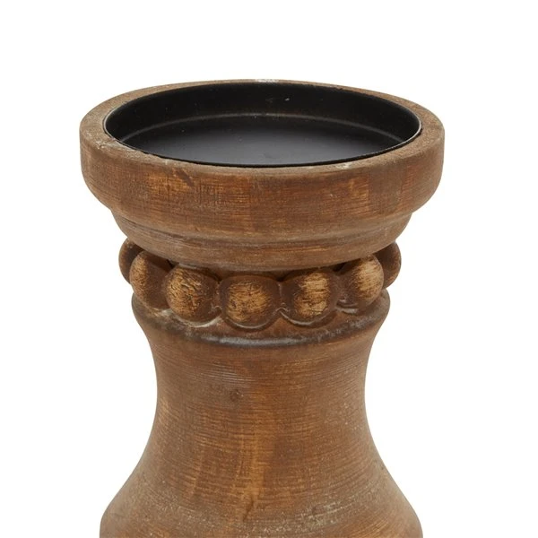 Grayson Lane 1 Candle Brown Wood Pillar Candle Holder - Set of 3 4 Grayson Lane 1 Candle Brown Wood Pillar Candle Holder - Set of 3 - Image 4