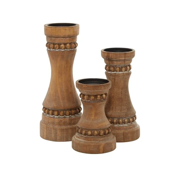 Grayson Lane 1 Candle Brown Wood Pillar Candle Holder - Set of 3 5 Grayson Lane 1 Candle Brown Wood Pillar Candle Holder - Set of 3 - Image 5