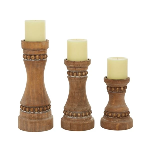 Grayson Lane 1 Candle Brown Wood Pillar Candle Holder - Set of 3 1 Grayson Lane 1 Candle Brown Wood Pillar Candle Holder - Set of 3