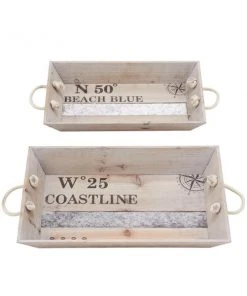 Grayson Lane Coastal Tray in White Wood - Set of 2