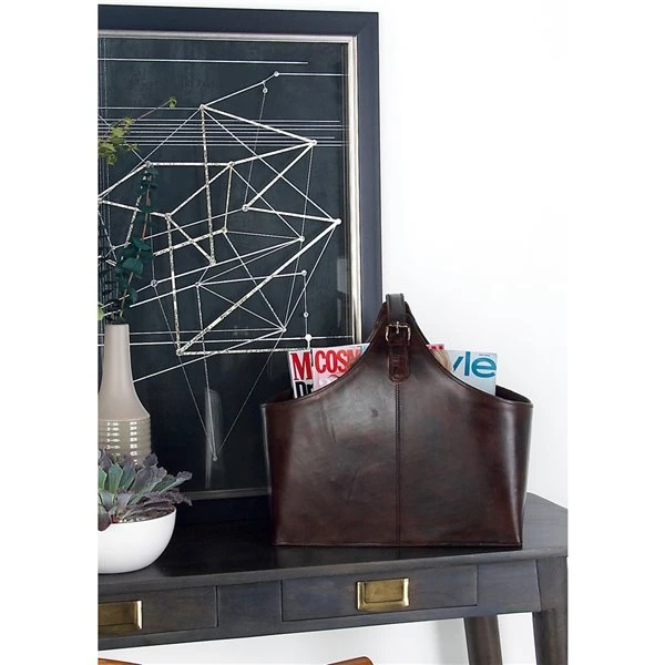 Grayson Lane 14-in x 16-in x 8-in Rustic Magazine Rack Holder - Brown Leather 2 Grayson Lane 14-in x 16-in x 8-in Rustic Magazine Rack Holder - Brown Leather - Image 2