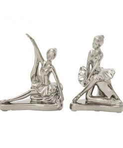 Grayson Lane 6-in x 7-in Silver Glam Dancer Sculpture Porcelain - Set of 2