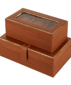 Grayson Lane Box Brown Leather - Set of 2
