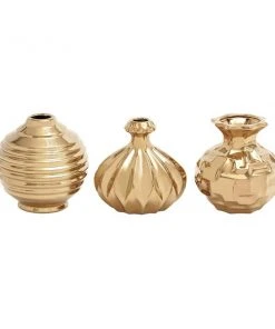 Grayson Lane 6-in x 6-in Glam Vase Gold Stoneware - Set of 3