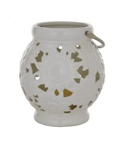 Grayson Lane 1 Candle White Ceramic Lantern Candle Holder