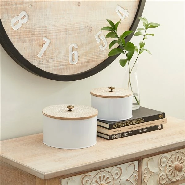 Grayson Lane Natural Decorative Jar White Metal - Set of 2 2 Grayson Lane Natural Decorative Jar White Metal - Set of 2 - Image 2