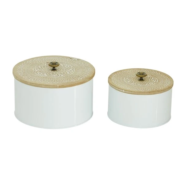 Grayson Lane Natural Decorative Jar White Metal - Set of 2 5 Grayson Lane Natural Decorative Jar White Metal - Set of 2 - Image 5