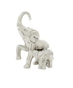 Grayson Lane 11-in x 7-in Eclectic Sculpture Silver Ceramic Elephant