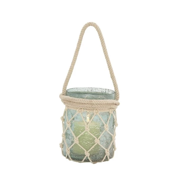 Grayson Lane 1 Candle Glass Lantern Coastal Candle Holder - Aquamarine 2 Grayson Lane 1 Candle Glass Lantern Coastal Candle Holder - Aquamarine - Image 2