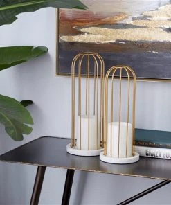 Grayson Lane 2 Candle Gold Stone Pillar Contemporary Candle Holder - Set of 2 -GRAYSON LANE shop 330858691 AlternateImage1 l