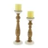 Grayson Lane 2 Candle Brown Wood Pillar Contemporary Candle Holder - Set of 2