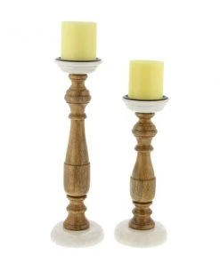 Grayson Lane 2 Candle Brown Wood Pillar Contemporary Candle Holder - Set of 2