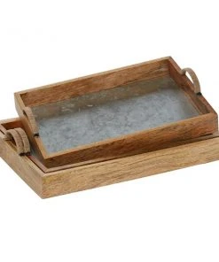 Grayson Lane Contemporary Tray Brown Mango Wood - Set of 3