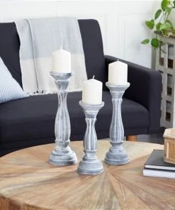 Grayson Lane 1 Candle White Wood Pillar Traditional Candle Holder - Set of 3 -GRAYSON LANE shop 330858714 AlternateImage2 l