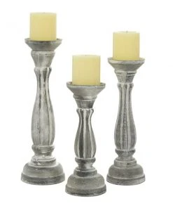 Grayson Lane 1 Candle White Wood Pillar Traditional Candle Holder - Set of 3