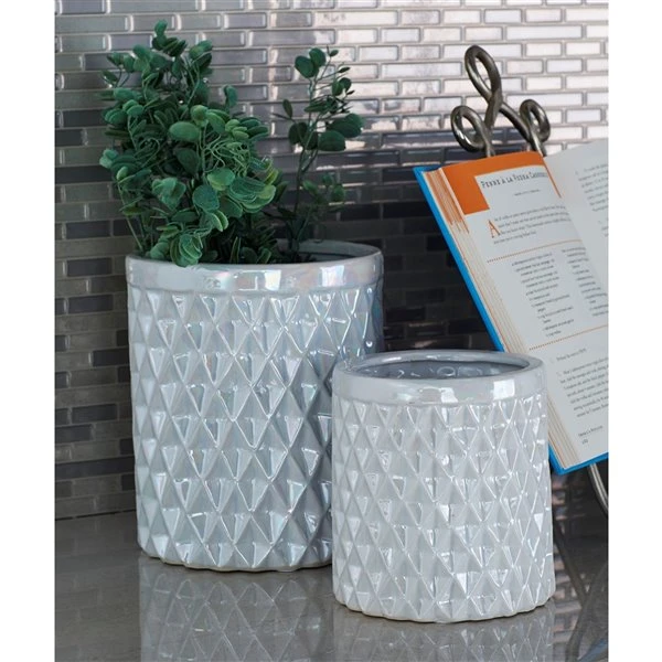 Grayson Lane Modern Decorative Jar Cream stoneware - Set of 2 2 Grayson Lane Modern Decorative Jar Cream stoneware - Set of 2 - Image 2