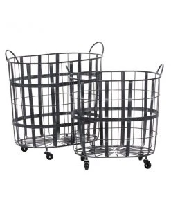 Grayson Lane Industrial Storage Basket Black Metal - Set of 2