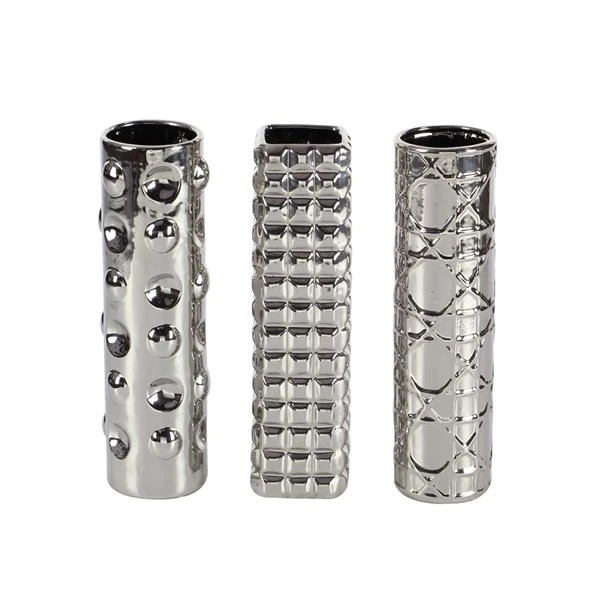 Grayson Lane 12-in x 3-in Glam Silver Ceramic Vase - Set of 3 3 Grayson Lane 12-in x 3-in Glam Silver Ceramic Vase - Set of 3 - Image 3