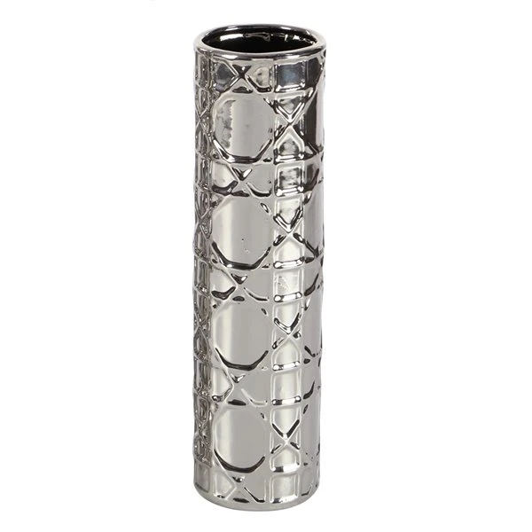 Grayson Lane 12-in x 3-in Glam Silver Ceramic Vase - Set of 3 4 Grayson Lane 12-in x 3-in Glam Silver Ceramic Vase - Set of 3 - Image 4