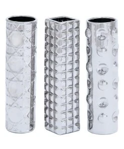 Grayson Lane 12-in x 3-in Glam Silver Ceramic Vase - Set of 3
