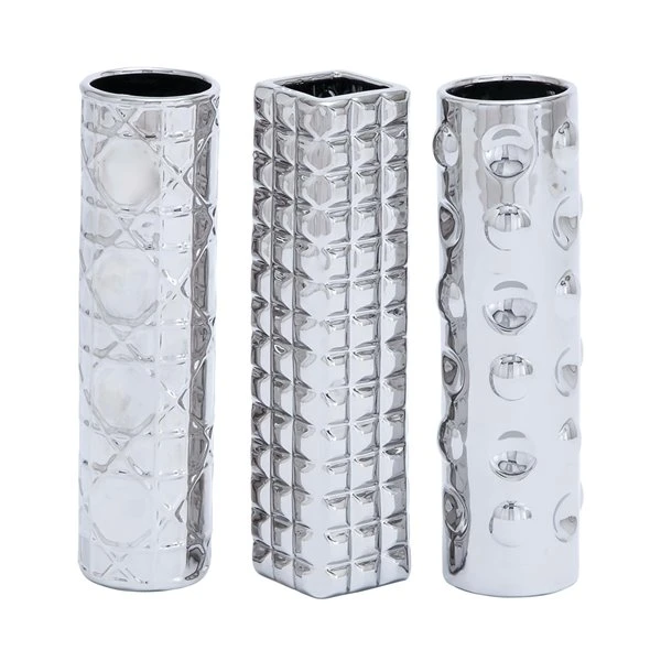 Grayson Lane 12-in x 3-in Glam Silver Ceramic Vase - Set of 3 1 Grayson Lane 12-in x 3-in Glam Silver Ceramic Vase - Set of 3