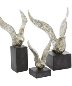 Grayson Lane Contemporary Sculpture Silver Polystone - Set of 3