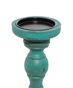 Grayson Lane 3 Candle Teal Wood Pillar Traditional Candle Holder - Set of 3 -GRAYSON LANE shop 330858758 AlternateImage3 l