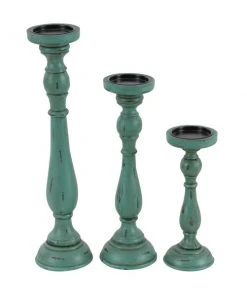Grayson Lane 3 Candle Teal Wood Pillar Traditional Candle Holder - Set of 3 -GRAYSON LANE shop 330858758 AlternateImage5 l