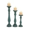Grayson Lane 3 Candle Teal Wood Pillar Traditional Candle Holder - Set of 3